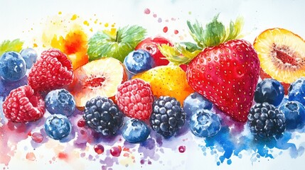 Poster - Watercolor depiction of organic fruit berries