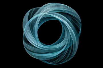 Poster - Abstract circle frame with blue green wave lines pattern isolated on black background in concept of music, technology, AI