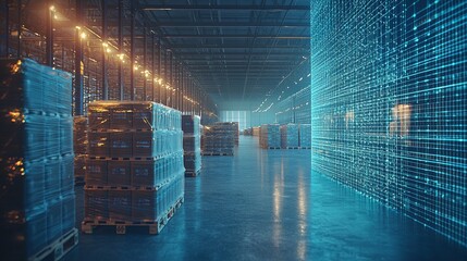 Poster - Electronic grids connected to a bar code scanner. Stock for warehouses