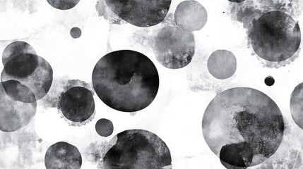 Poster - Abstract black and white watercolor background with seamless grey circle pattern