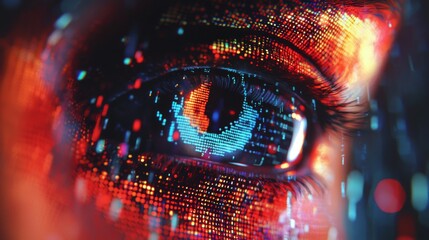 Poster - the iris of the eye of a human after a flash scatters out of the binary circle to form a volumetric 