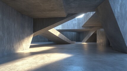 Poster - Futuristic 3D rendering of abstract architecture featuring an empty concrete floor designed for vehicle presentations