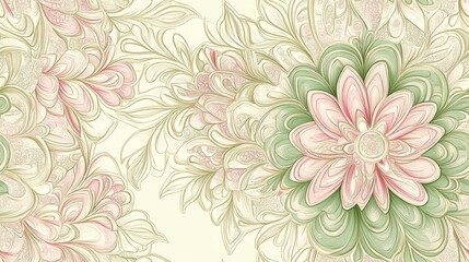 Poster - hand drawn illustration featuring an elegant pink and green seamless pattern with mandala elements