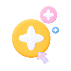Fototapete - A round icon with a plus sign and a cursor. In pink, yellow, and blue colors