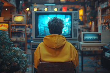 Aufkleber - a person reliving their favorite 90s sitcoms on a streaming service, demonstrating the lasting impac