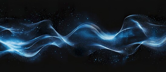 Abstract blue wave with glowing particles on a dark background.