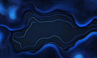 Poster - With wavy lines in glowing blue, this modern background is abstract and dark blue.