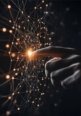 Poster - 3D rendering of businesswoman using flying network connection