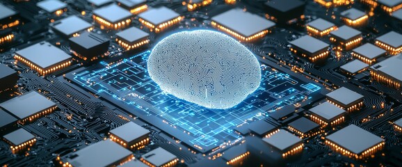 Poster - Stock and cyber space concept represented by human brain on technology background