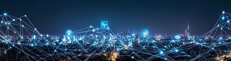 Poster - Bangkok Thailand at night with the Smart Network and Connection