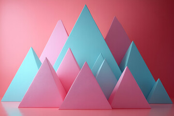 Sticker - A vibrant arrangement of pastel-colored triangular shapes creates a playful, geometric landscape against a soft pink backdrop.