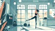© Niphaphan - Illustration of Woman practicing ballet in a dance studio