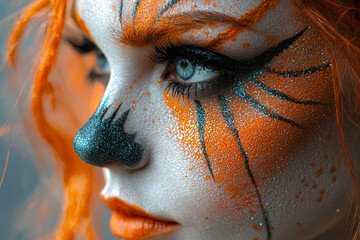 Aufkleber - A creative Halloween makeup look with face paint and special effects, adding a spooky twist to the holiday. Concept of art.