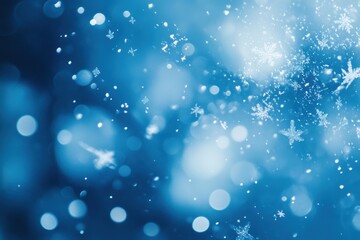 Poster - Delicate snowflakes sparkle against a tranquil blue backdrop, capturing the essence of a peaceful winter atmosphere. Generative AI
