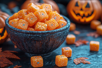 Wall Mural - a bowl of halloween candy ready to be handed out to trick-or-treaters, highlighting the generosity o