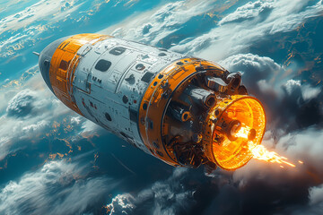 Wall Mural - a space capsule returning to earth after a mission, representing the successful completion of space 
