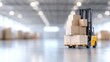 © Yulia - A forklift carefully lifts a towering stack of cardboard boxes within the expansive confines of a busy warehouse