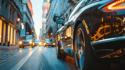 Naklejka na meble the newest model car is test driving on the street before selling.