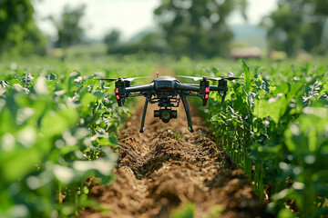 Sticker - A drone's real-time video feed providing farmers with detailed insights into crop health, illustrating how drones enable data-driven farming. Concept of data-driven farming.