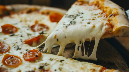 Fresh mozzarella melting on pizza creating creamy tasty cheese experience. Italian delicious restaurant showcasing baked traditional perfection