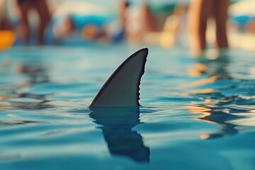 Wall Mural - shark fin spotlighted against ocean backdrop