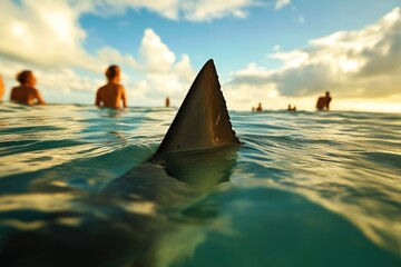 close-up view of shark fin and waves