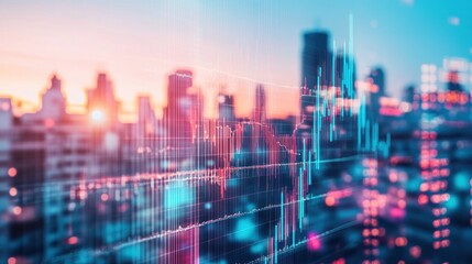 Poster - Cityscape with Stock Market Chart