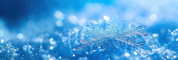 Aufkleber - Delicate snowflakes glisten and shimmer against a soft blue background, creating a tranquil winter atmosphere filled with light. Generative AI