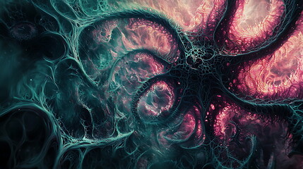 Aufkleber - Exploring the depths of vibrant abstract organic patterns on a dark background a journey into color and form