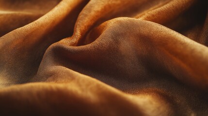 A close-up view of luxurious brown silk fabric with smooth, flowing texture.