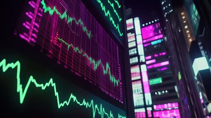 Poster - Stock Market Data Displayed on Screens in Neon City