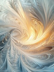 Poster - Intricate abstract frosty patterns swirl together, blending cooler tones with warm light, creating a mesmerizing visual effect. Generative AI