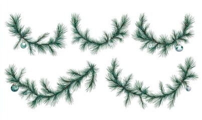 A set of Christmas tree branches with ornaments hanging from them