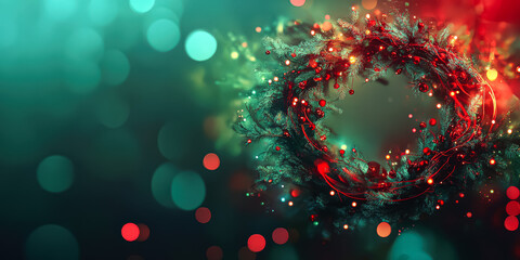 Wall Mural - wreath with red and green leaves is surrounded by a blurry background. the wreath is the main focus 