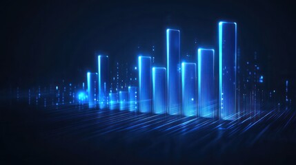 Poster - Glowing Blue Bar Graph, Digital Growth and Success