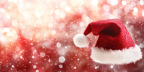 Wall Mural - red hat with a white snowflake on it is placed on a red background. the hat is a santa hat, which is