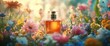 © VINA - A glass bottle of perfume sits amongst a field of colorful wildflowers in a soft, warm light.