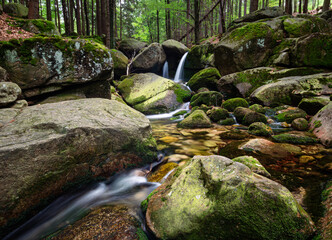 mountain forest stream Karkonosze, Lower Silesia, Poland.