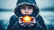 © Konstiantyn Zap - Child in winter coat holding glowing snowflake in frosty landscape