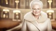 © Konstiantyn Zap - Elegant woman in stylish coat standing in magnificent interior with chandeliers