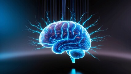 Poster -   Brain Hologram with Glowing Neural Connections for AI Concept