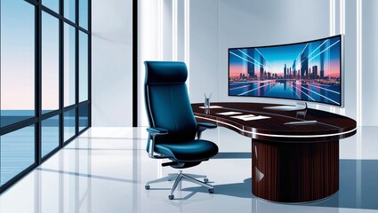 Poster -   Modern Business Workspace Digital Illustration