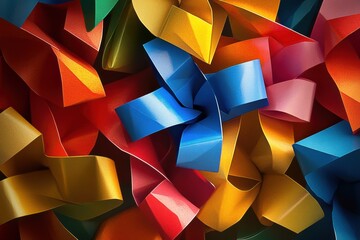 Poster - Colorful abstract shapes mimic the look of gift boxes and ribbons, creating a lively and decorative composition filled with texture. Generative AI