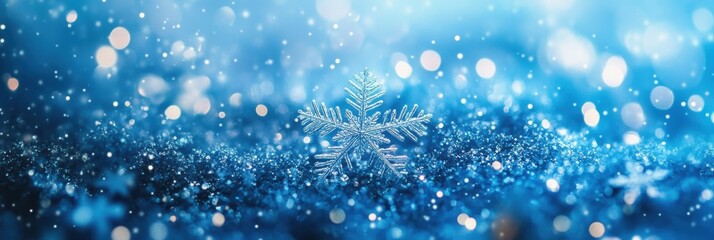 Poster - Delicate snowflakes sparkle against a deep blue backdrop, evoking a sense of winter magic and festive cheer for the holidays. Generative AI