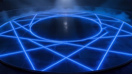 Poster -  Empty Circular Stage with Blue Neon Lights