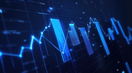 Poster - Financial Charts, Blue Bars & Lines, Market Trends