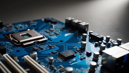 Poster -  CloseUp of a Blue Motherboard and Circuit Design