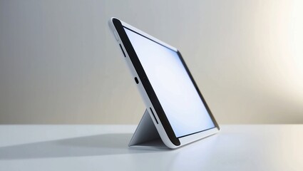 Poster -  Minimalist White and Black Tablet Standing Upright on Desk