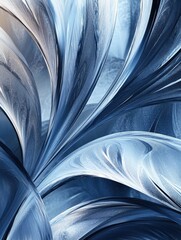 Aufkleber - Delicate frosty patterns form an intricate design, featuring various shades of blue that evoke a winter atmosphere and creativity. Generative AI