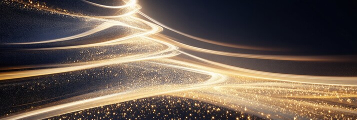 Poster - An abstract representation of a Christmas tree adorned with glowing light trails and sparkling elements, creating a festive atmosphere. Generative AI